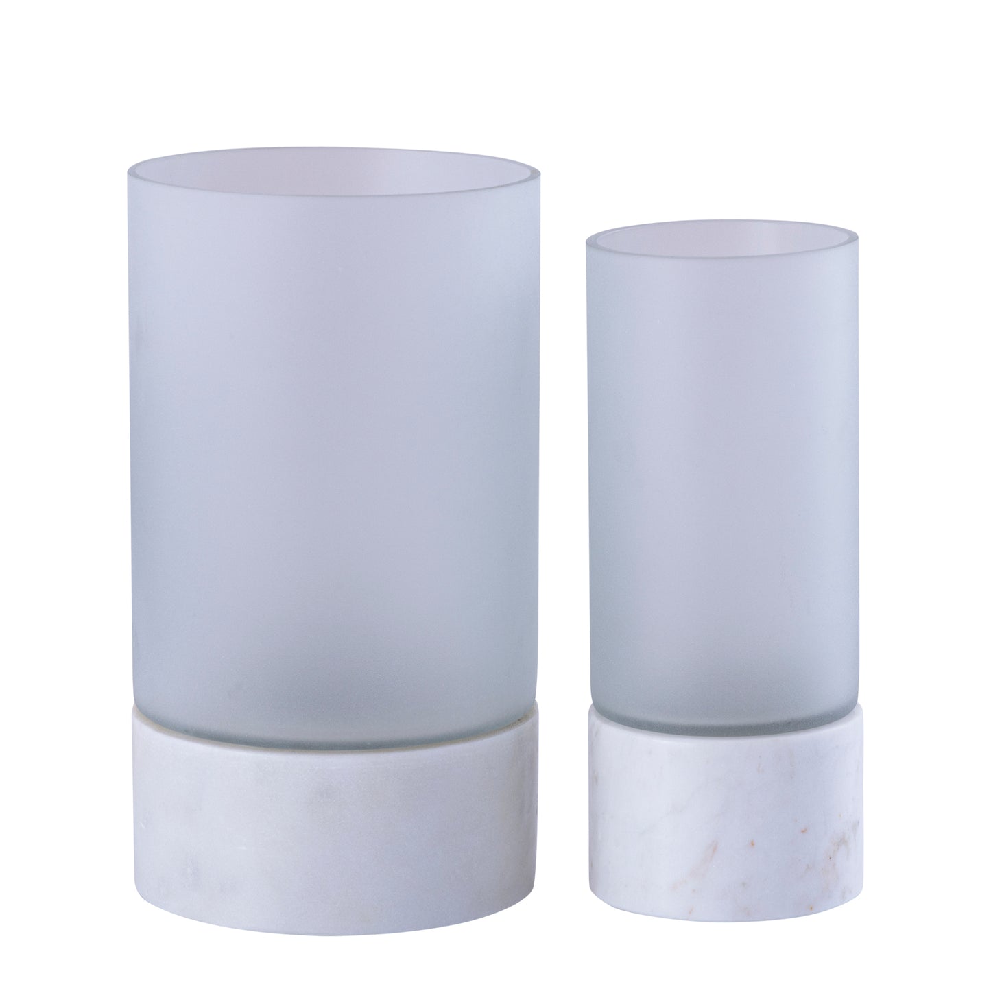Conree Wit Mat Glas Windlicht met Marmeren Voet Set van 2 Stuks 25x10x10 cm
