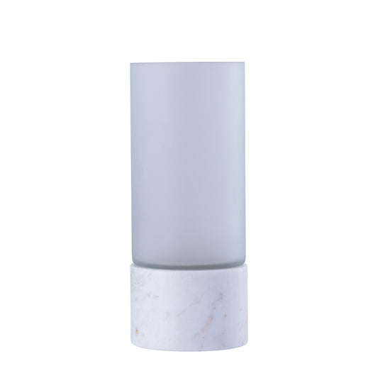 Conree Wit Mat Glas Windlicht met Marmeren Voet Set van 2 Stuks - 2 Sets 25x10x10 cm