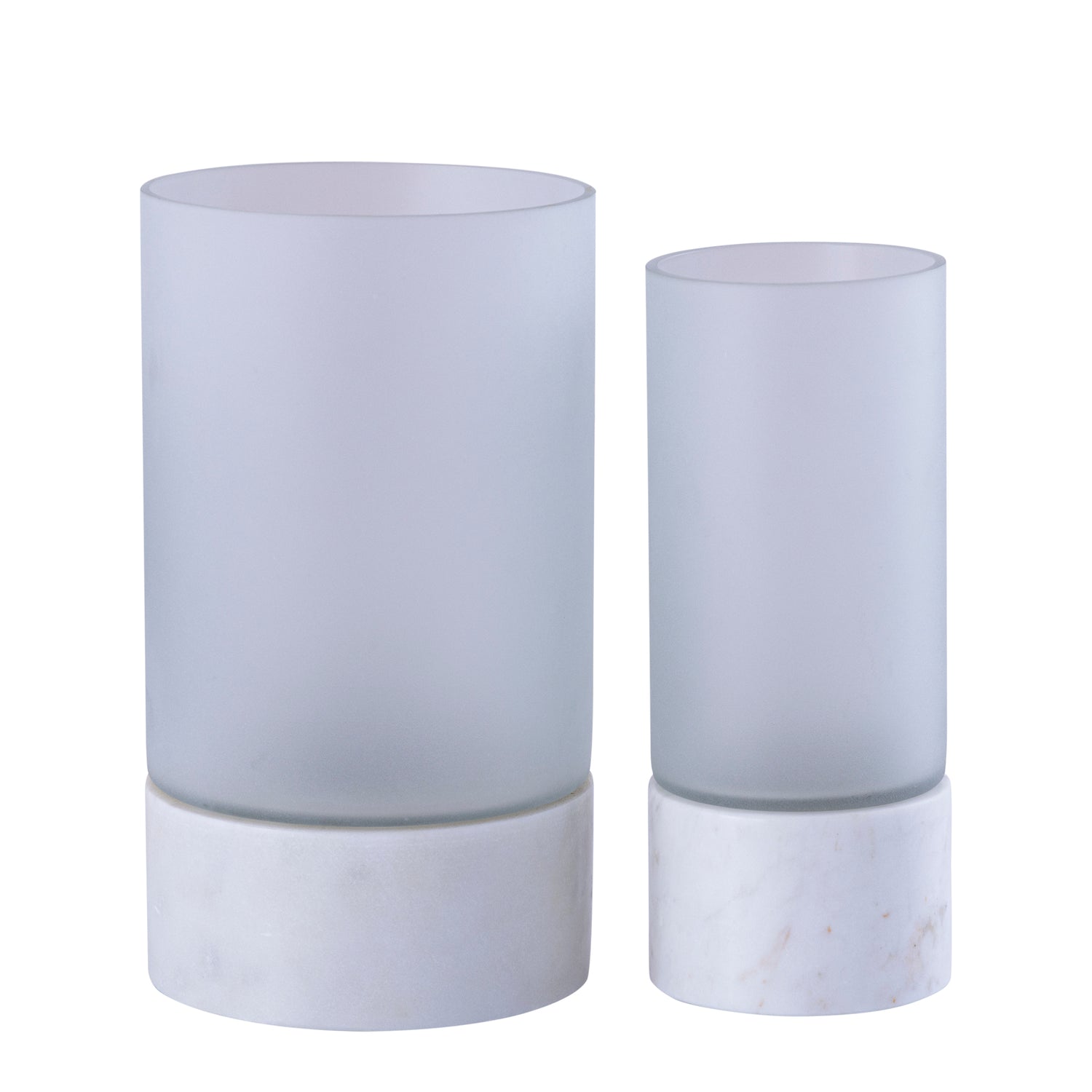 Conree Wit Mat Glazen Windlicht met Marmeren Voet L 28x15x15 cm
