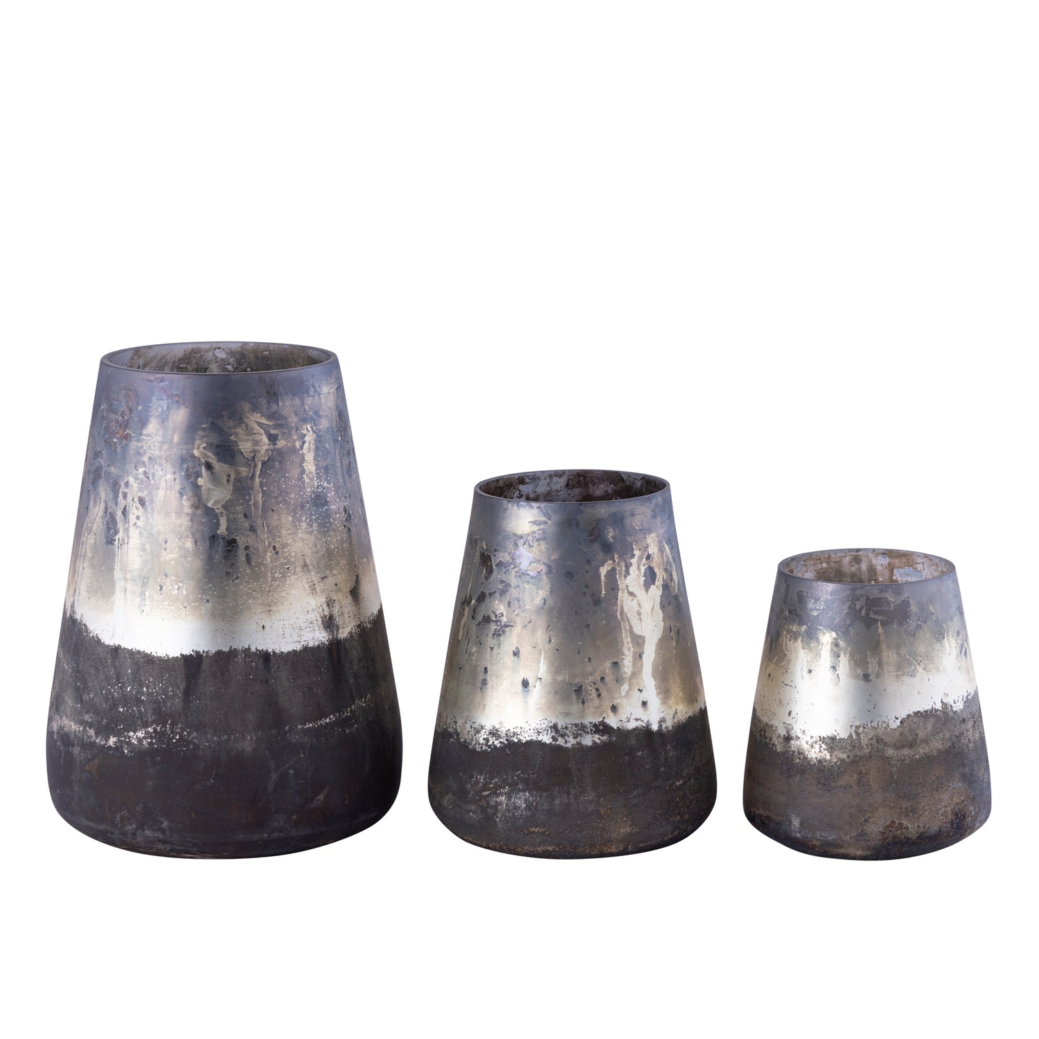 Travers Grijs Glas Windlicht Ant Finish Rond M Set van 6 Stuks 19x15x15 cm