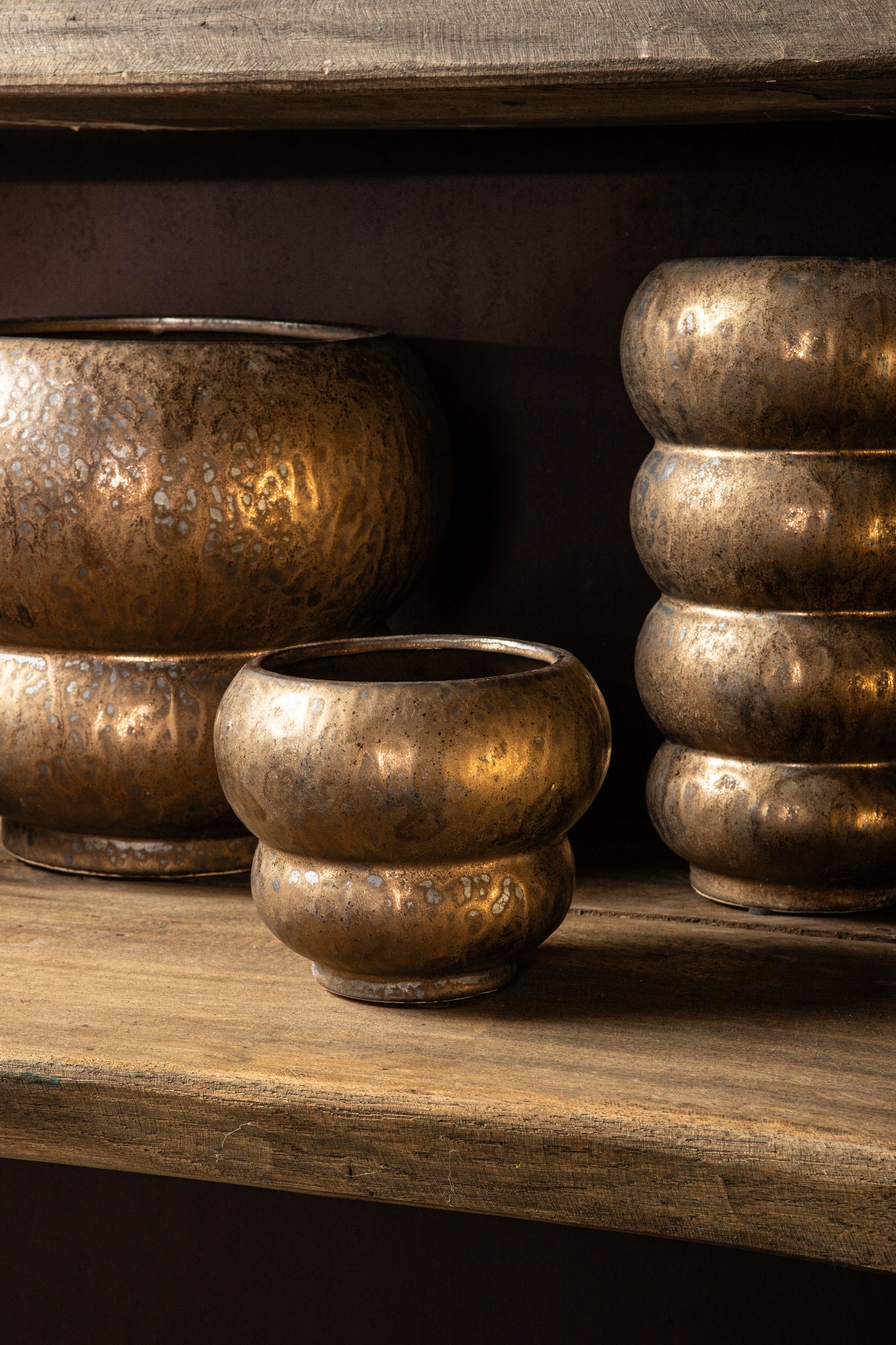 Anashe Bronze Ceramic Pot Layers Round High L