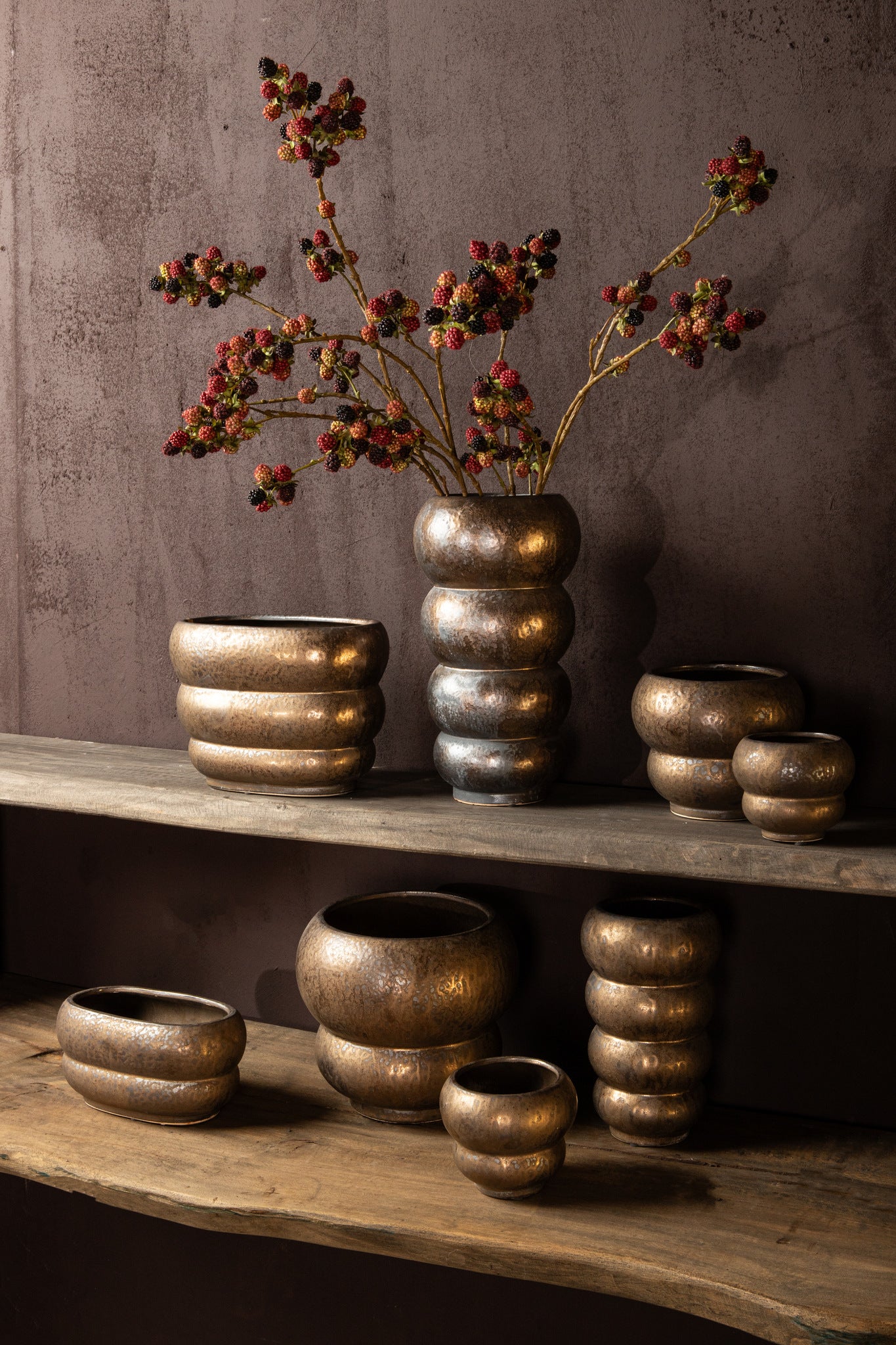Anashe Bronze Ceramic Pot Layers Round High L