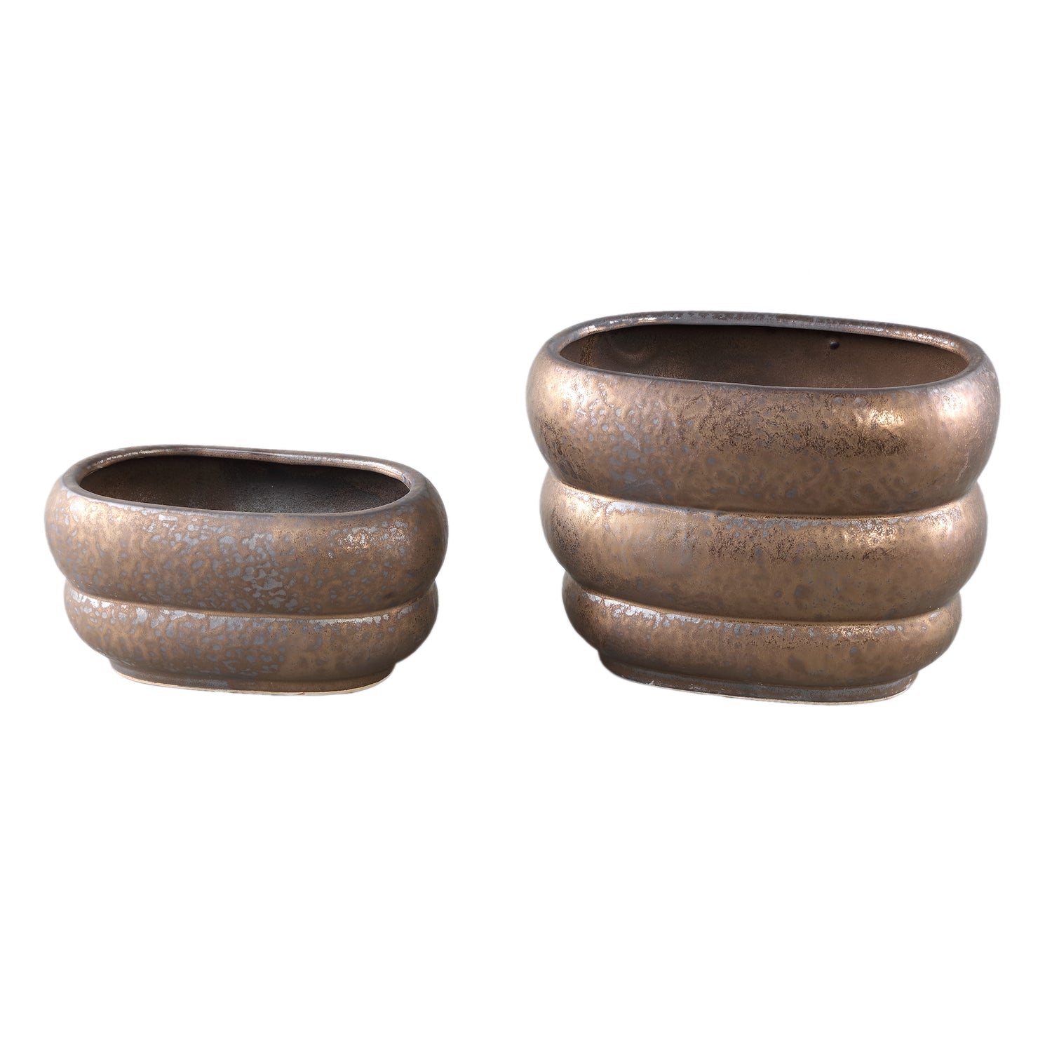 Anashe Brons Keramische Pot Lagen Ovaal L - Set van 4 Stuks 20x28x18 cm