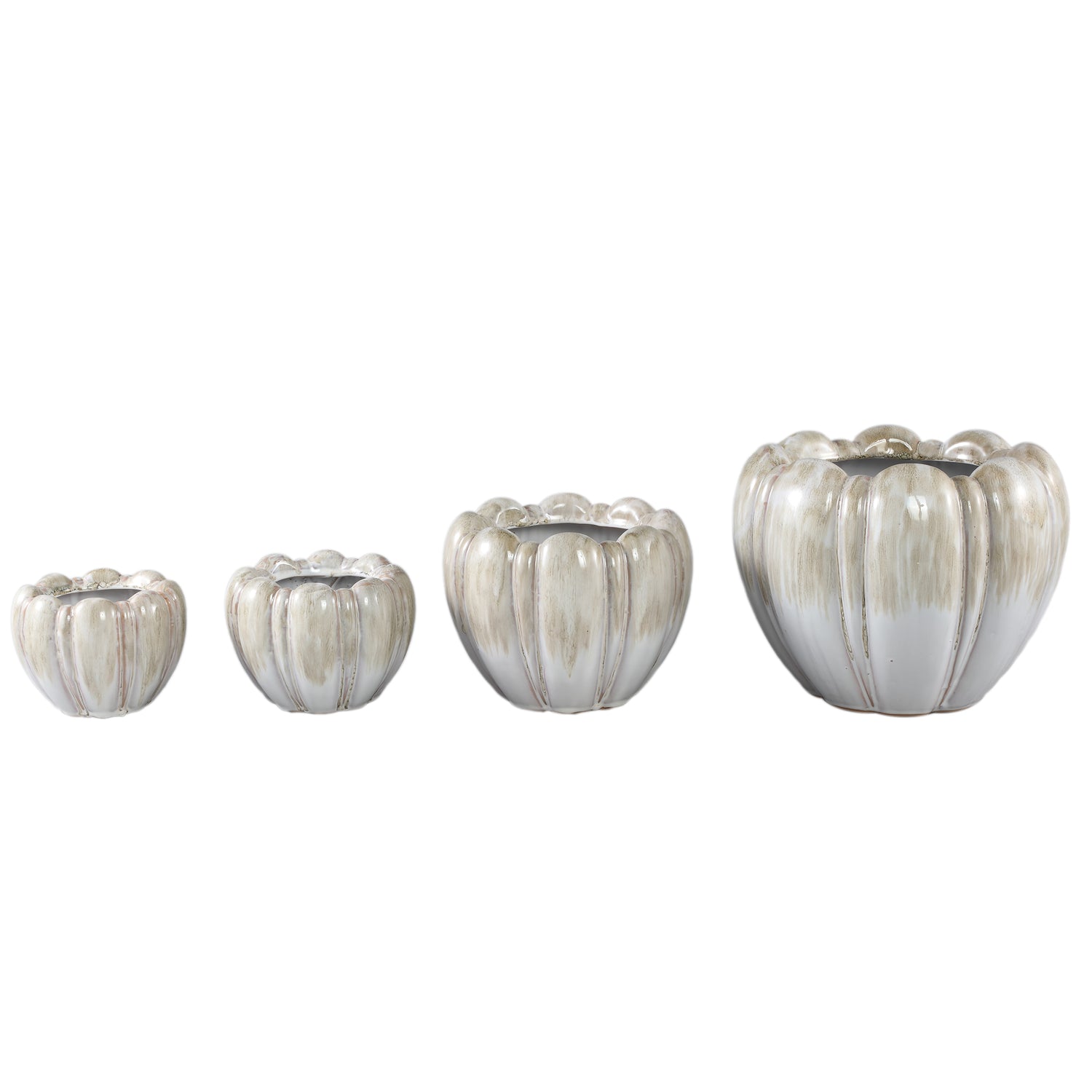 Dugan Crème Keramische Pot Geribbd Rond XS - Set van 12 Stuks 10x14.5x14.5 cm