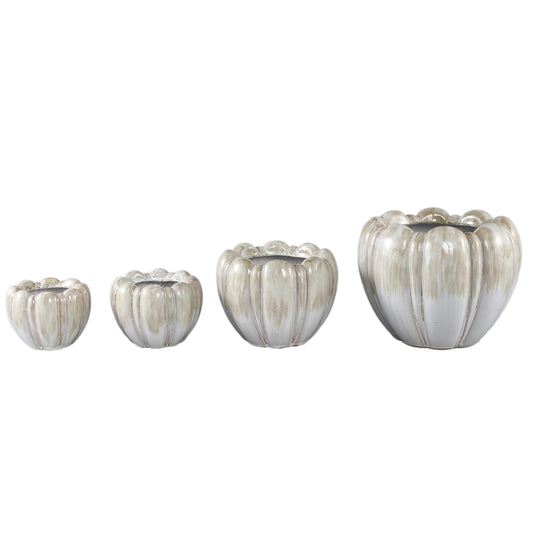 Dugan Crème Keramische Pot Geribbd Rond XS - Set van 12 Stuks 10x14.5x14.5 cm