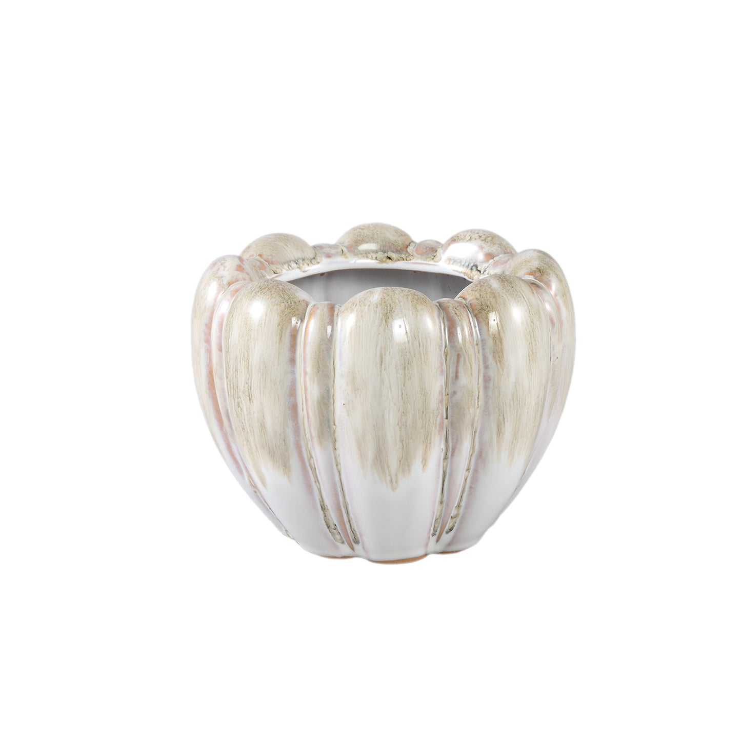 Dugan Crème Keramische Pot Geribbd Rond XS - Set van 12 Stuks - 12 Sets 10x14.5x14.5 cm