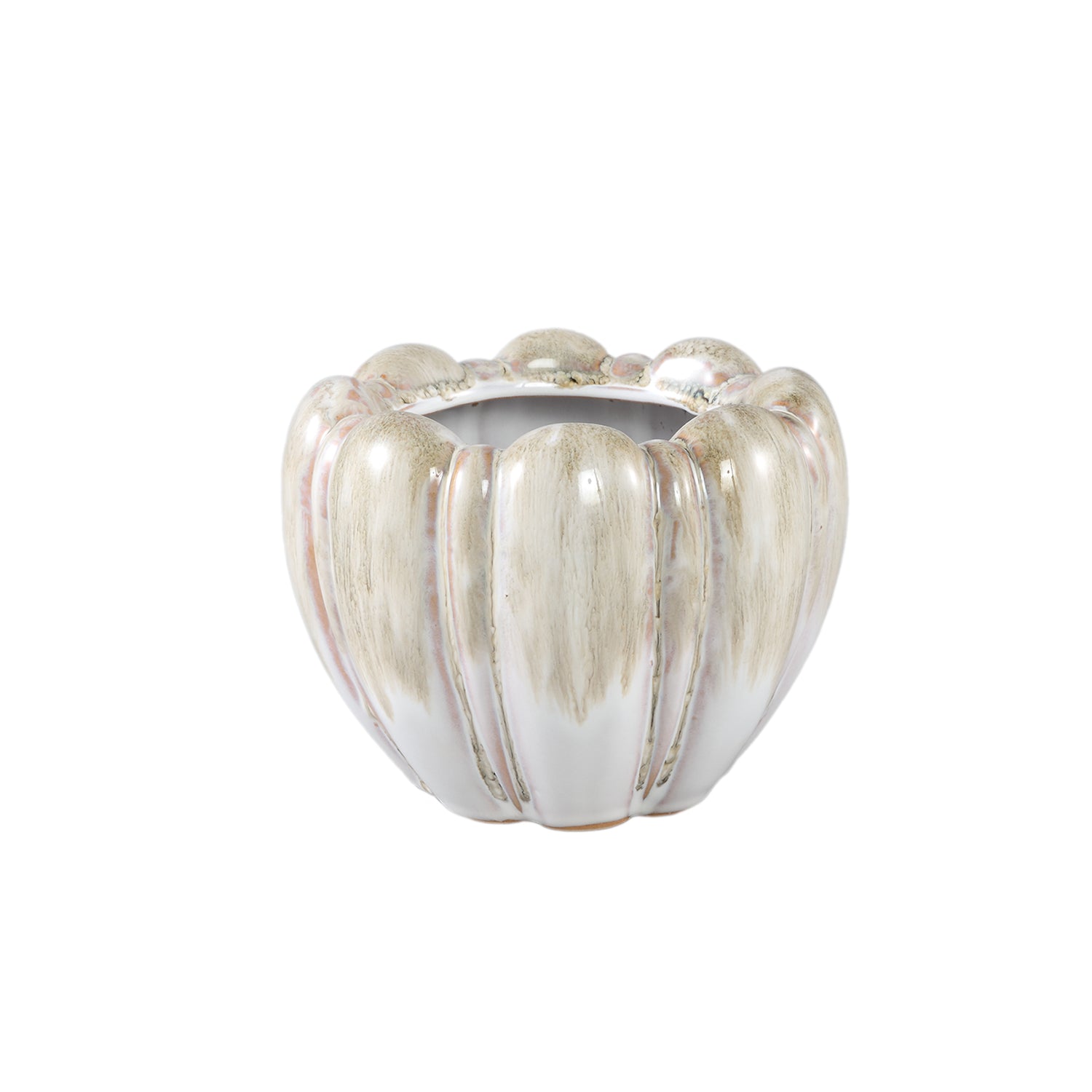 Dugan Crème Keramische Pot Geribbd Rond XS - Set van 12 Stuks - 12 Sets 10x14.5x14.5 cm