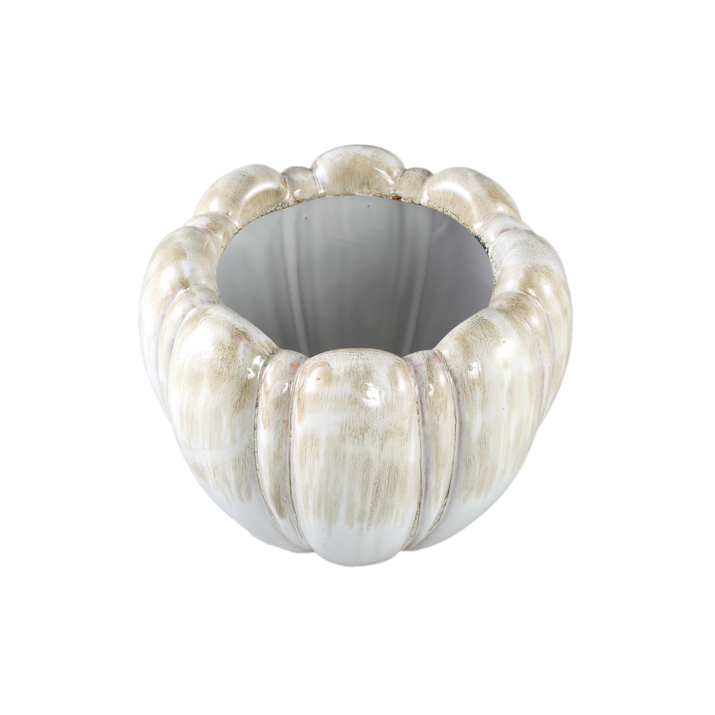Dugan Cream Ceramic Pot Thick Ribbed Round L
