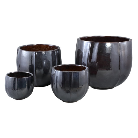 Ayasha Silver Glazed Ceramic Pot Shiny Round SV4