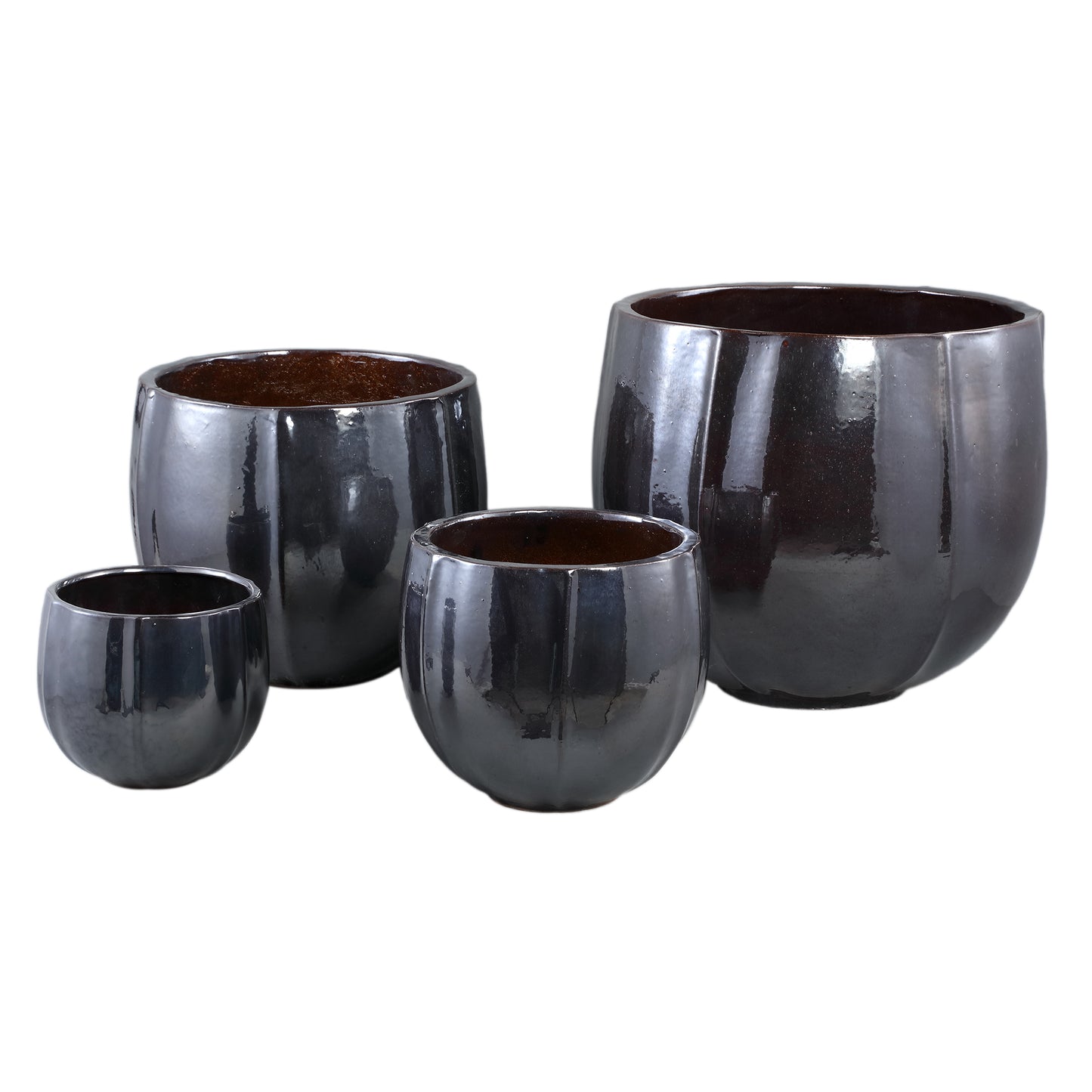 Ayasha Zilveren Glazuurde Keramische Pot Set van 4 Glanzend Rond 41x47x47 cm