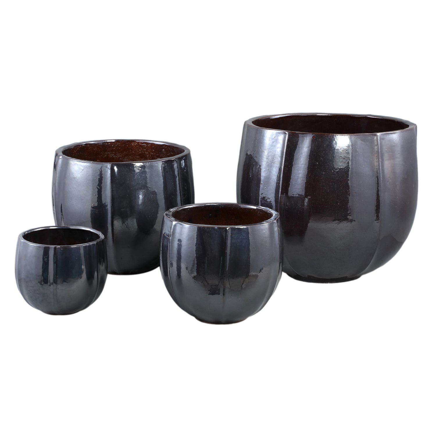 Ayasha Zilveren Glazuurde Keramische Pot Set van 4 Glanzend Rond 41x47x47 cm