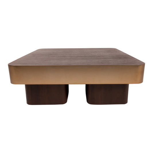 Warren Coffee Table 90x90x31 Brown Wood Gold Metal