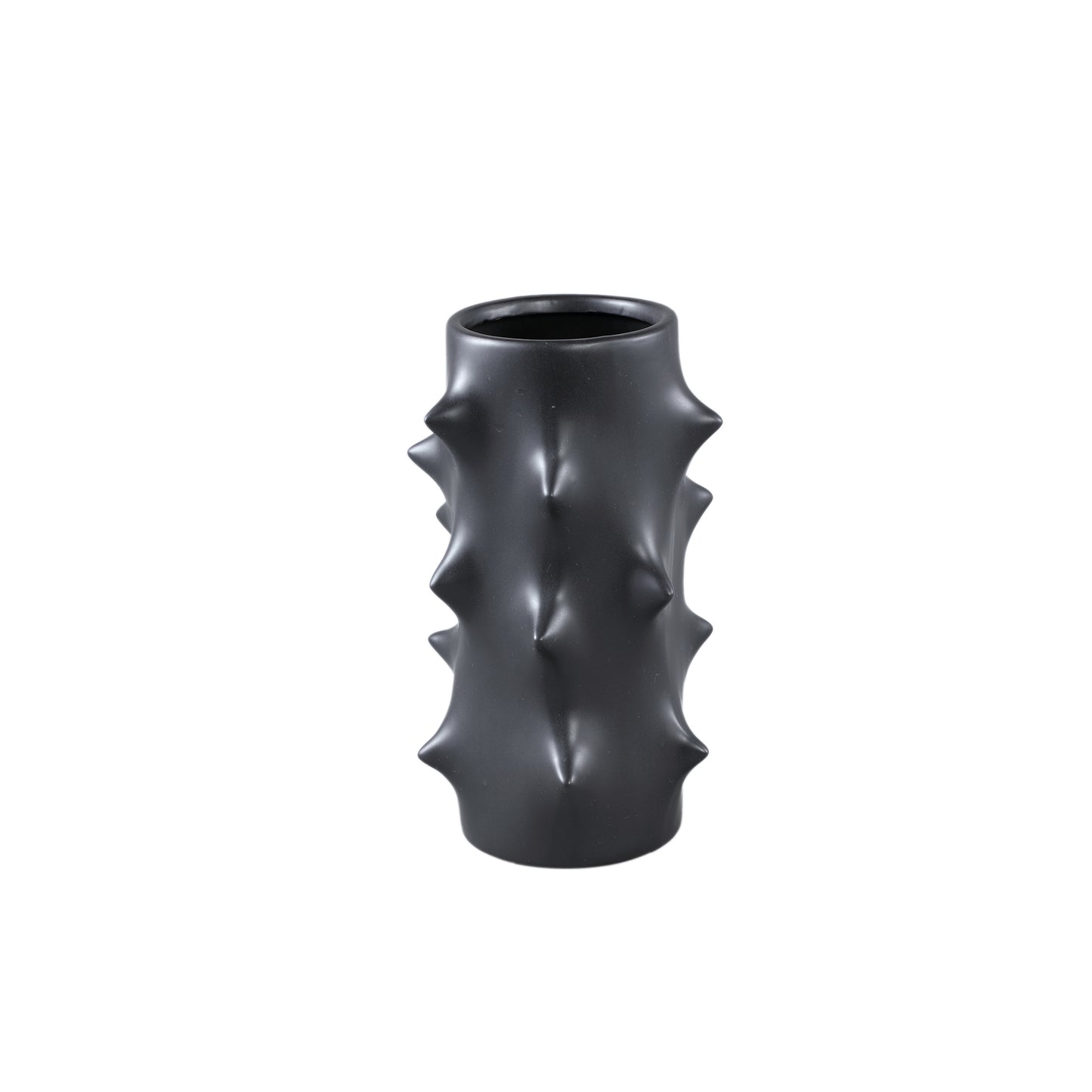 Oswaldo Black Round Shaped Ceramic Pot Bulges Low
