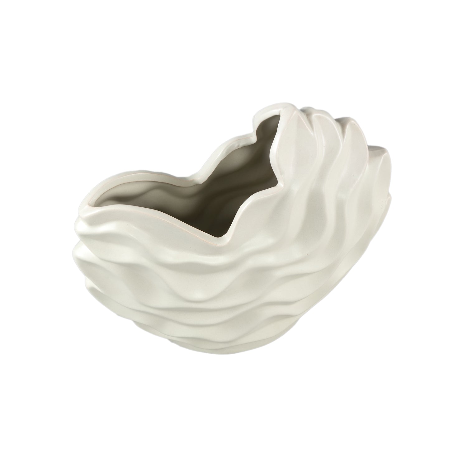 Kaylagh Crème Keramische Pot Golfvormig Set van 6 Stuks L - 6 Sets 22x25x10 cm