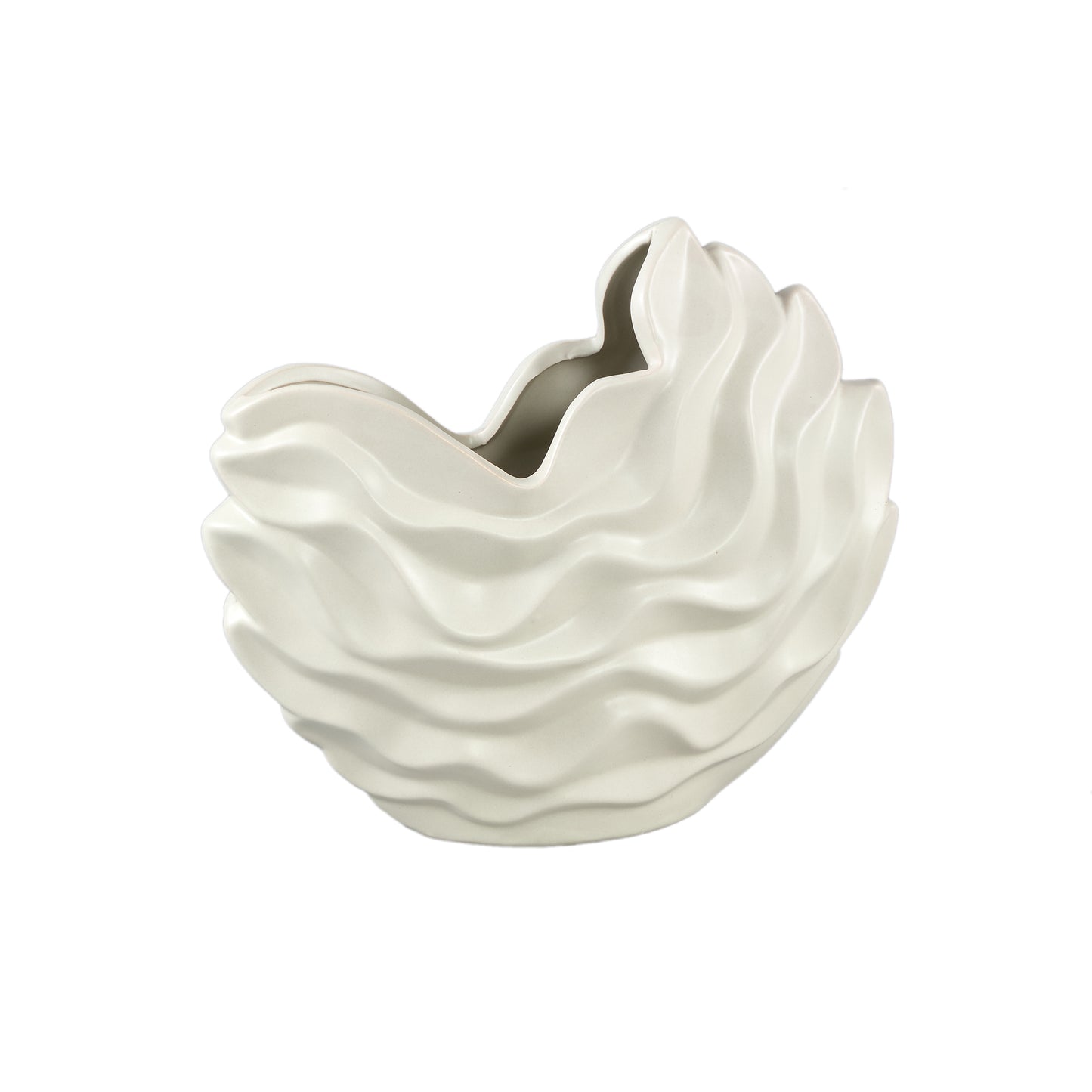 Kaylagh Crème Keramische Pot Golfvormig Set van 6 Stuks L - 6 Sets 22x25x10 cm