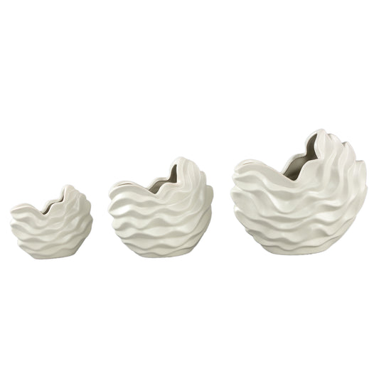 Kaylagh Crème Keramische Pot Met Golvende Vorm Set van 8 Stuks M 18x20x8.5 cm