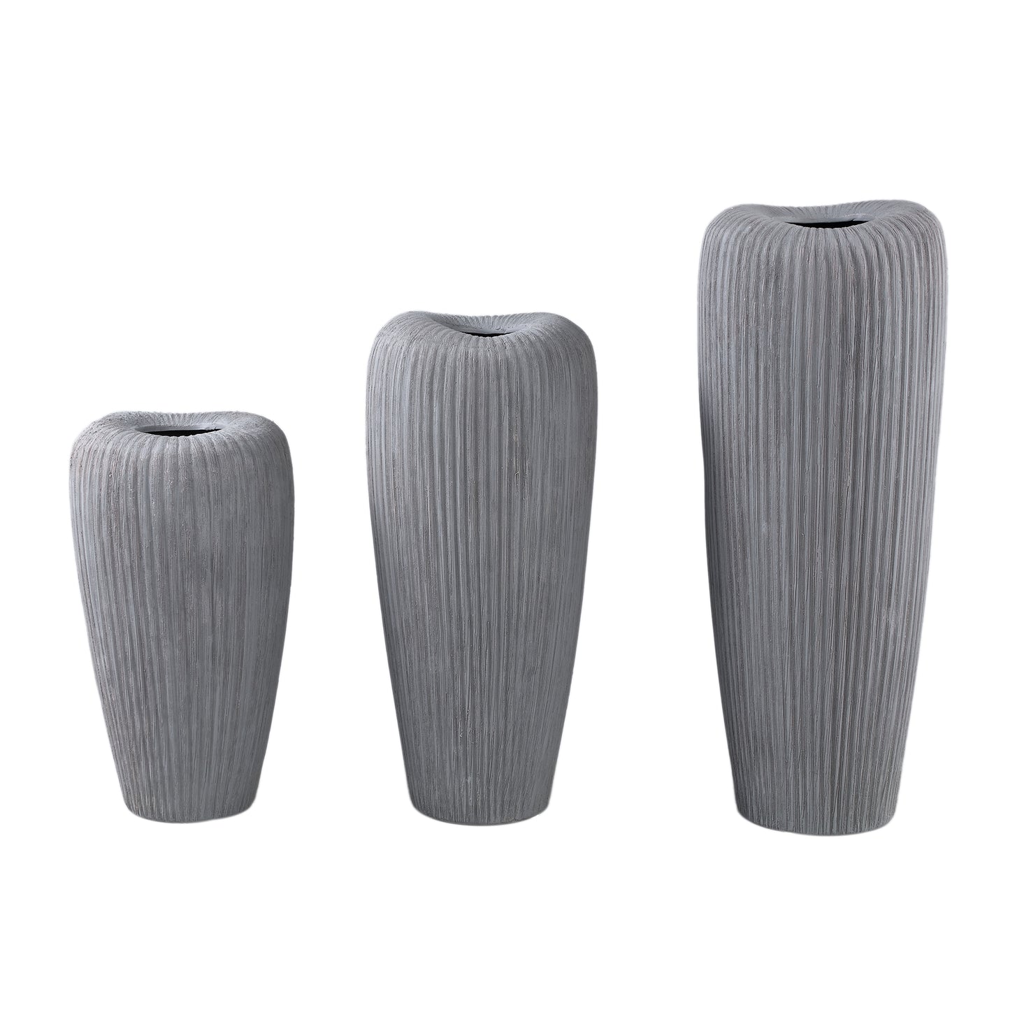 Zinet Grey Round Ceramic Pot With Lines L