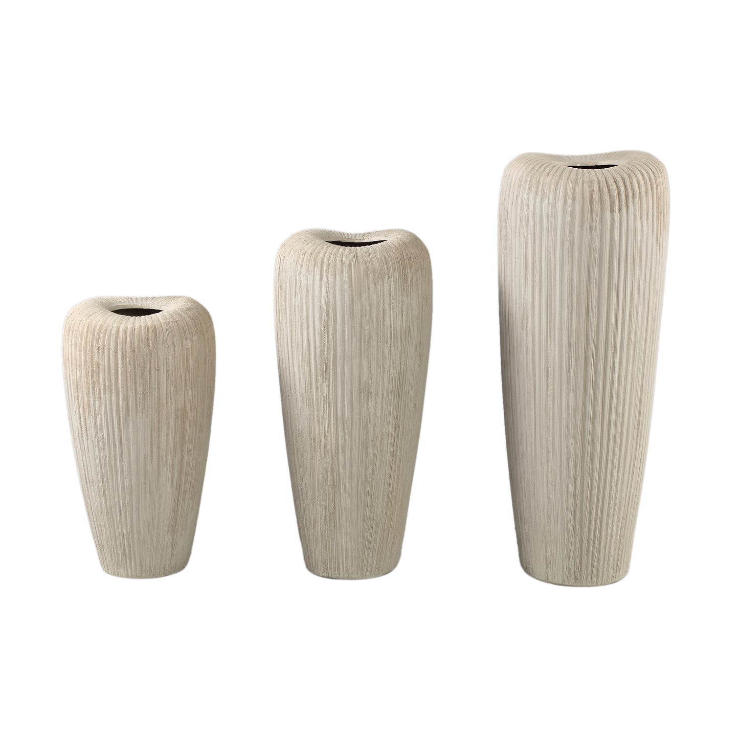 Zinet Taupe Round Ceramic Pot With Lines M