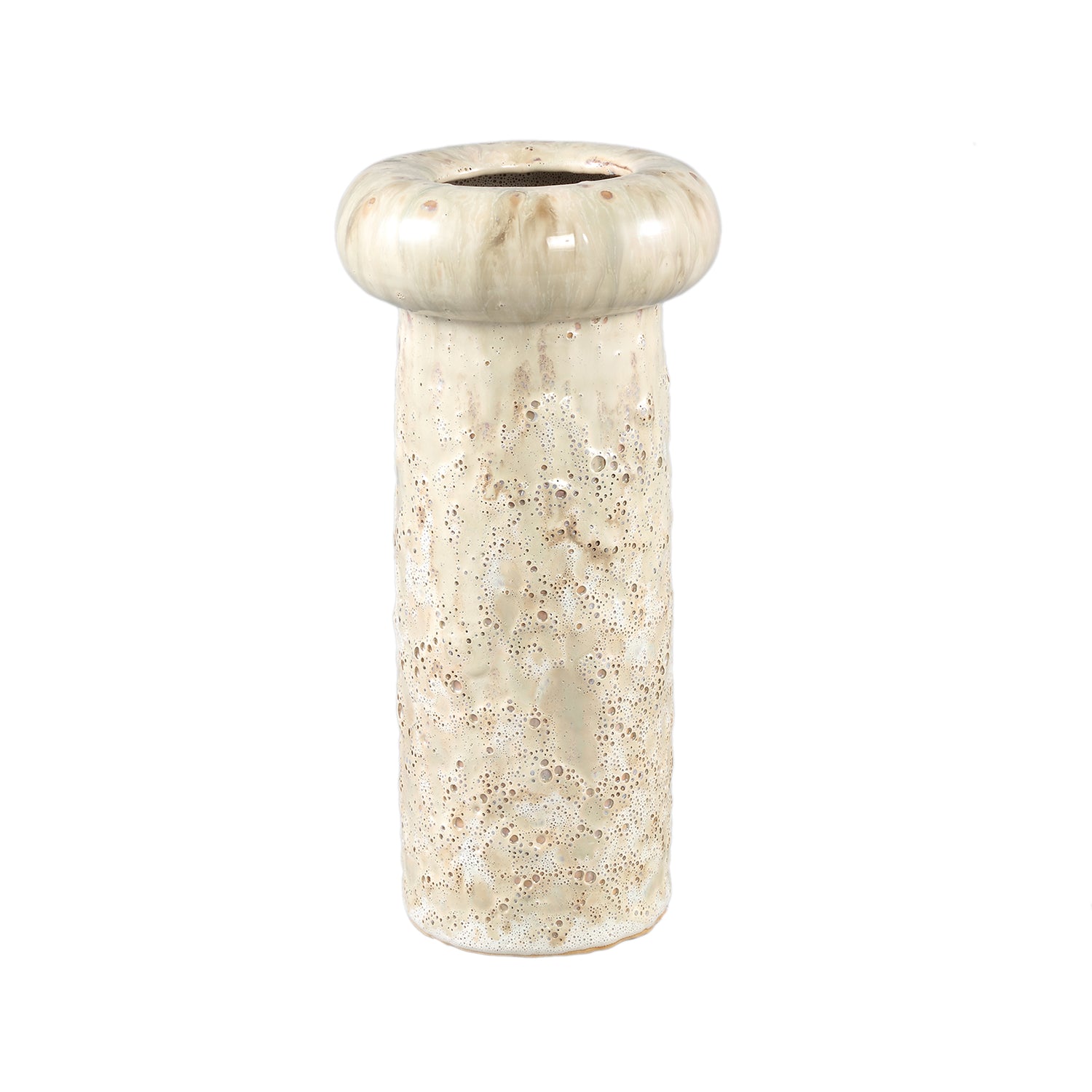 Wang Crème Ronde Keramische Pot met Glazuur en Dik Randje L - Set van 2 Stuks - 2 Sets 28.5x14x14 cm