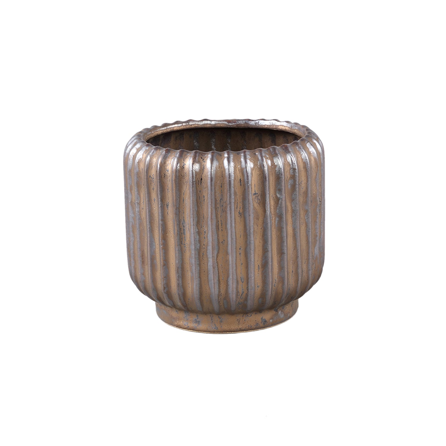 Eevie Bronzen Ronde Keramische Pot Met Lijnen Set Van 8 Stuks - 8 Sets 14.5x14.5x14.5 cm