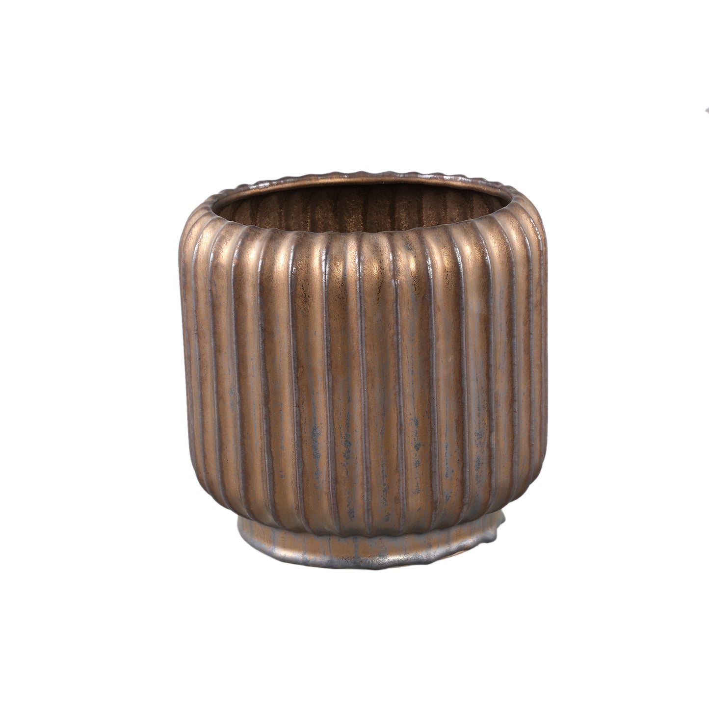 Eevie Bronzen Ronde Keramische Pot Met Lijnen M - Set Van 4 Stuks - 4 Sets 21x21x21 cm
