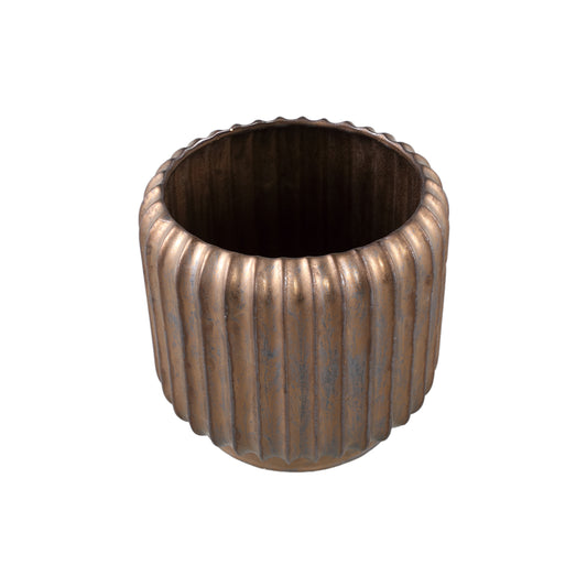 Eevie Bronzen Ronde Keramische Pot Met Lijnen L - Set van 2 - 2 Sets 26x26x26 cm