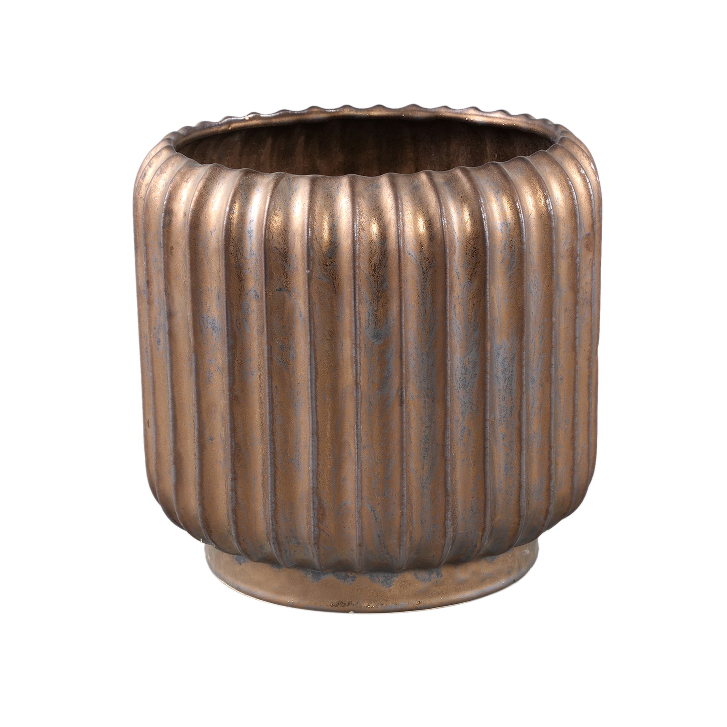 Eevie Bronzen Ronde Keramische Pot Met Lijnen L - Set van 2 - 2 Sets 26x26x26 cm