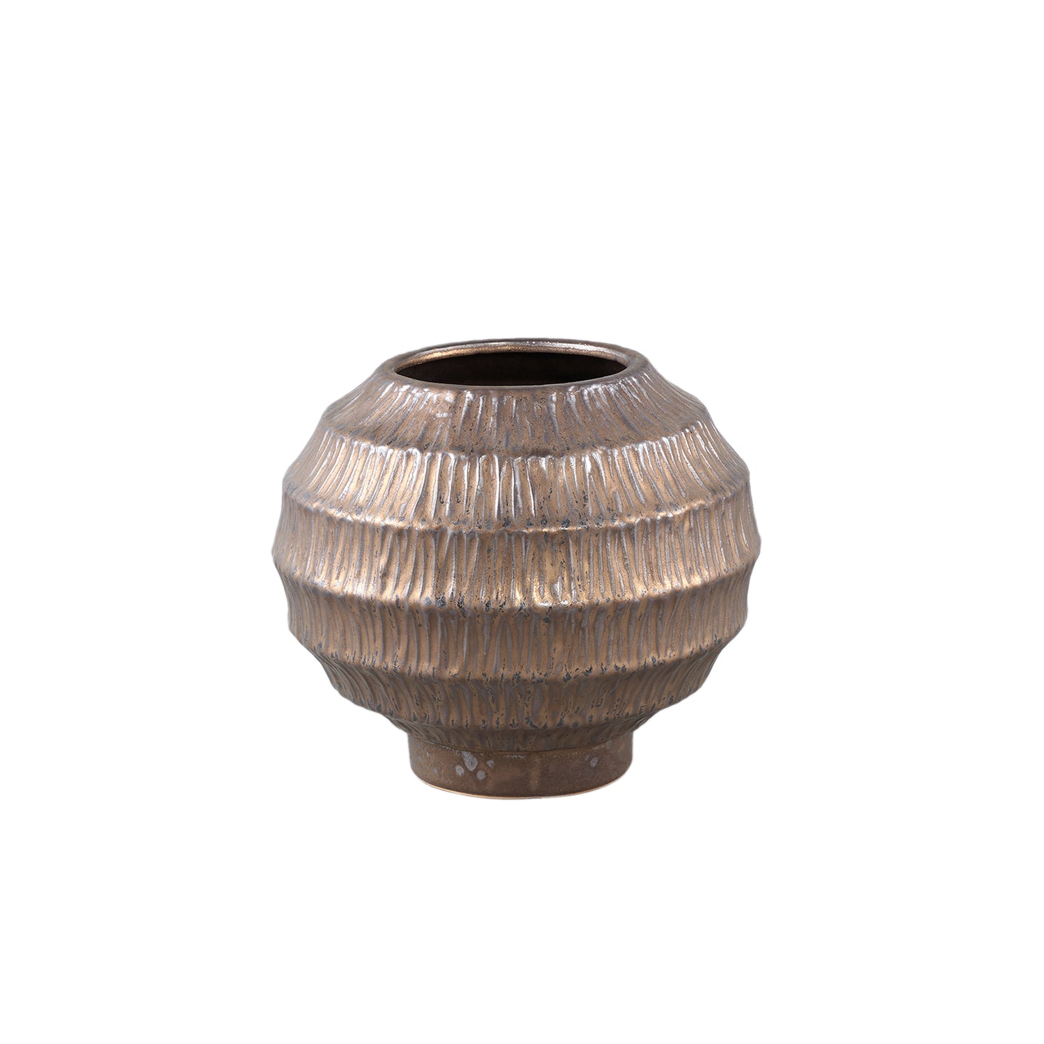 Cherith Brons Ronde Keramische Pot Geribbeld Set van 4 - 4 Sets 21x23.5x23.5 cm