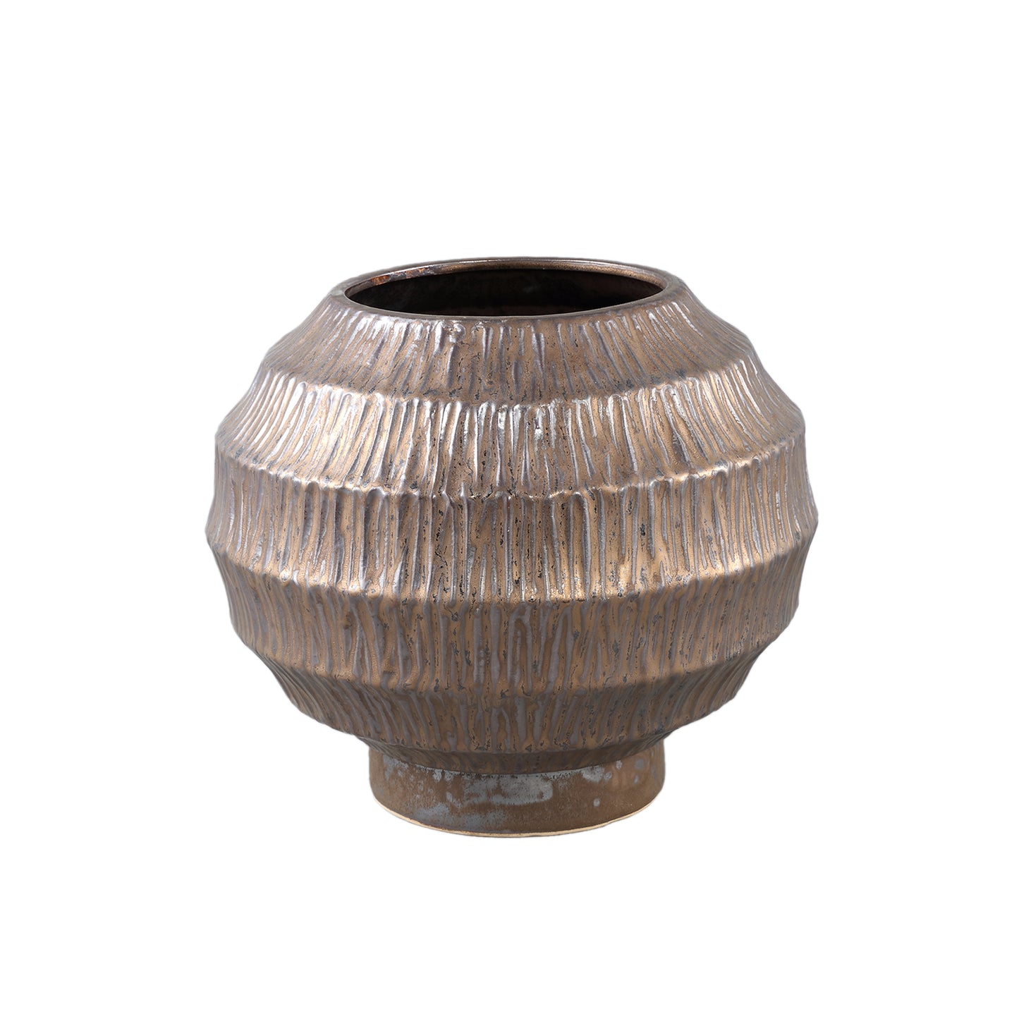 Cherith Bronzen Ronde Keramische Pot Geribd M – Set van 2 Stuks - 2 Sets 26x28.5x28.5 cm