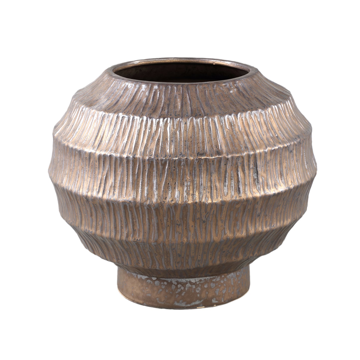 Cherith Bronzen Ronde Keramische Pot Geribd L 30x34x34 cm