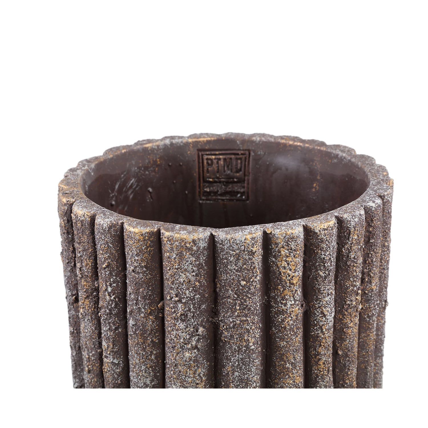 Morganne Bruine Cementpot Geribd Laag Set van 6 Stuks - 6 Sets 18x18x18 cm