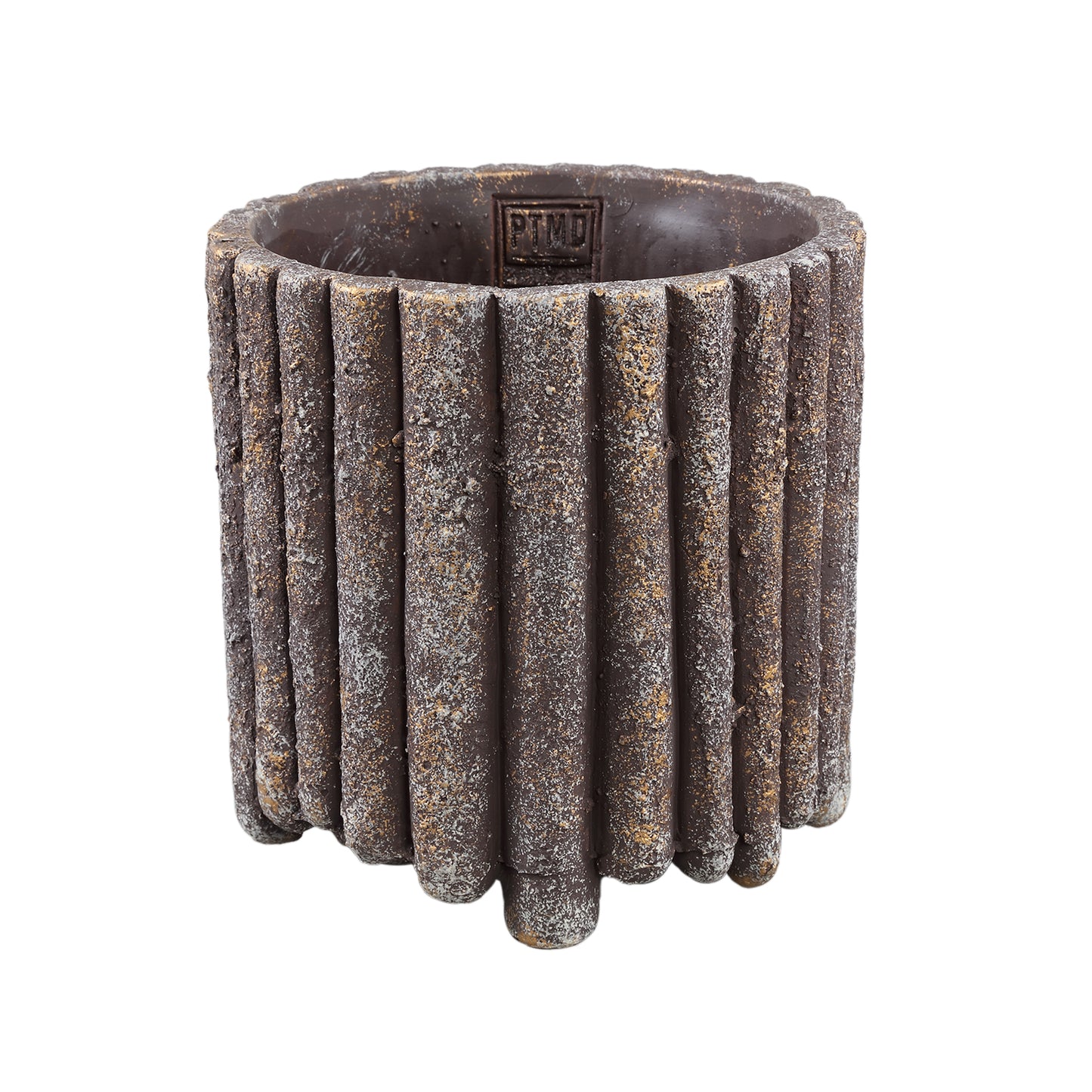 Morganne Bruine Cementpot Geribd Laag Set van 6 Stuks - 6 Sets 18x18x18 cm
