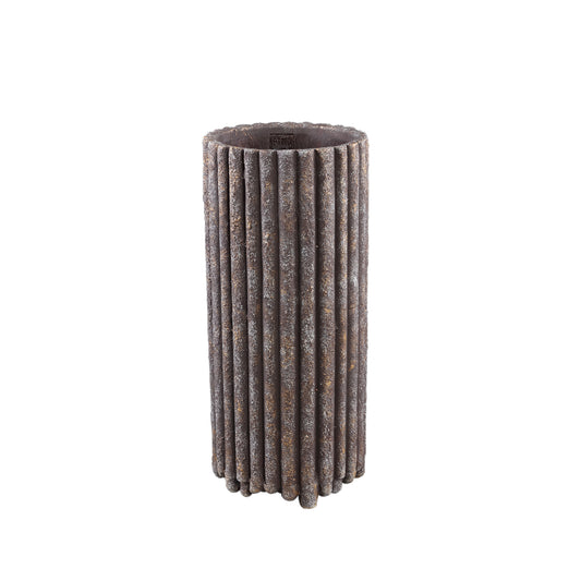 Morganne Brown Round Cement Pot Ribbed High M