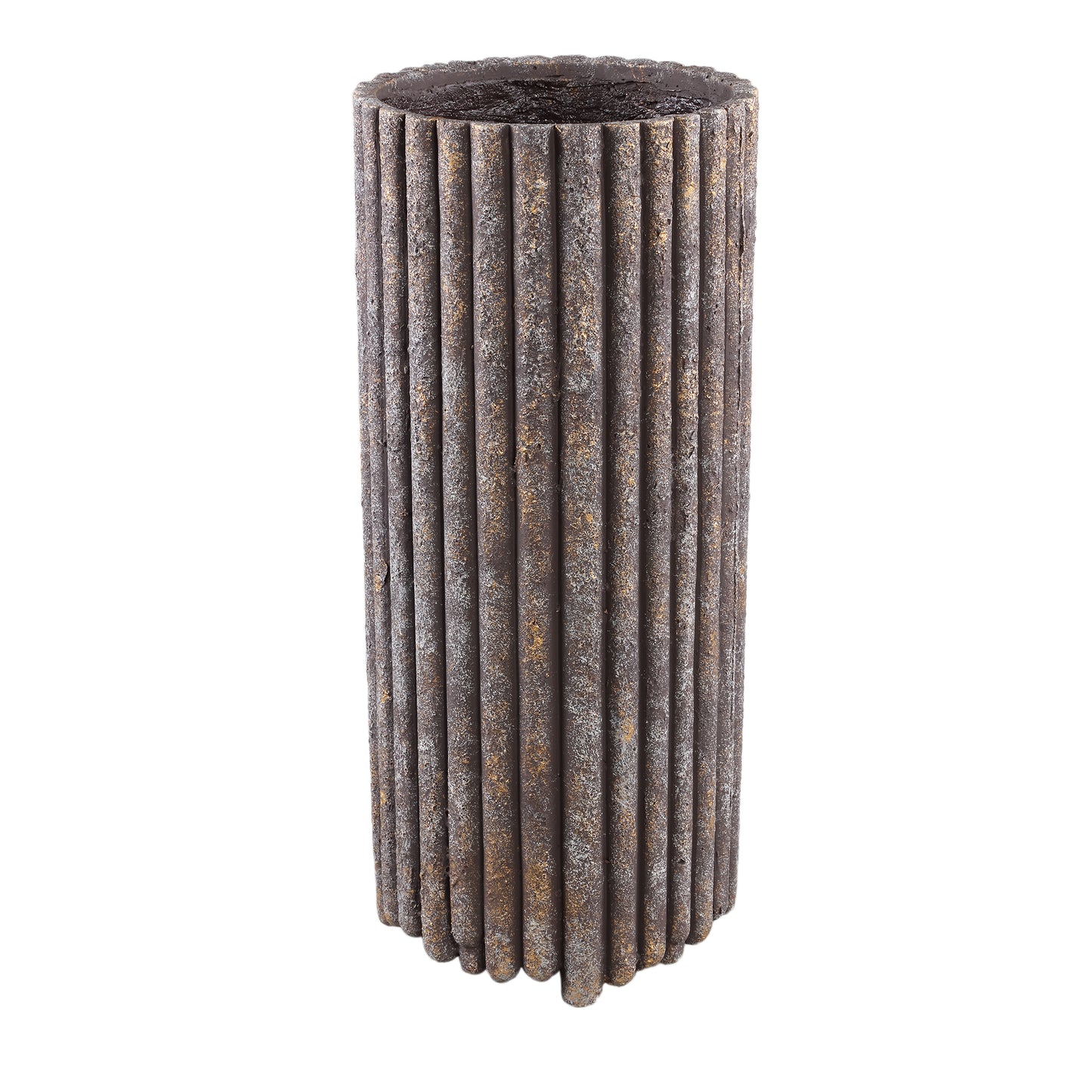 Morganne Brown Round Cement Pot Ribbed High L