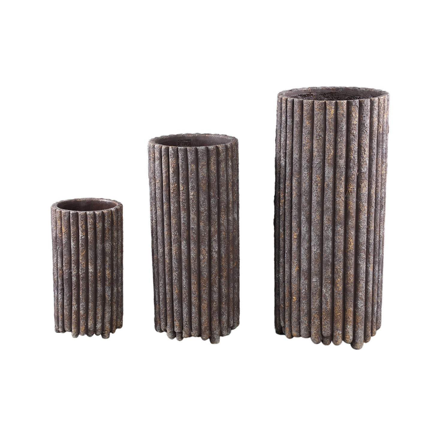 Morganne Brown Round Cement Pot Ribbed High L
