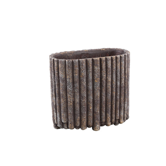 Morganne Brown Oval Cement Pot Ribbed Lines M