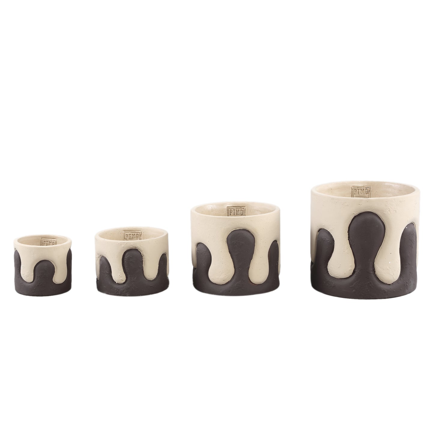 Shelomi Bruine Ronde Cementpot Crème Drip XS - Set van 12 Stuks 8x9x9 cm