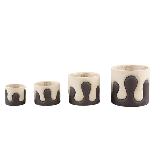 Shelomi Bruine Ronde Cementpot Crème Drip XS - Set van 12 Stuks 8x9x9 cm