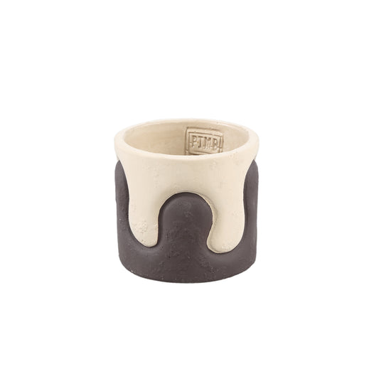 Shelomi Bruine Ronde Cementpot Crème Drip XS – Set van 12 Stuks - 12 Sets 8x9x9 cm