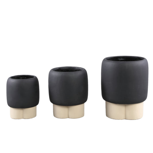Neasa Bruine Ronde Cement Pot Met 3 Gekleurde Poten S - Set van 12 18x14x14 cm