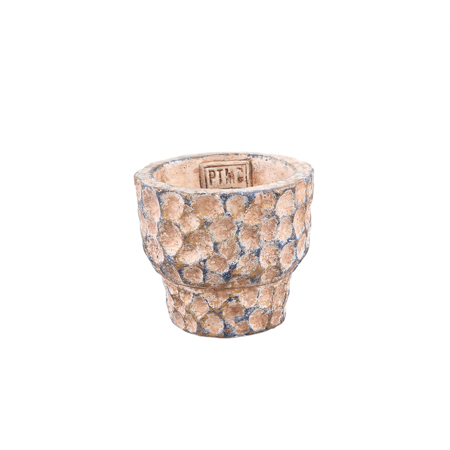 Liselot Bruine Ronde Cement Pot Met Gestempeld Patroon XS - Set van 12 8x9x9 cm
