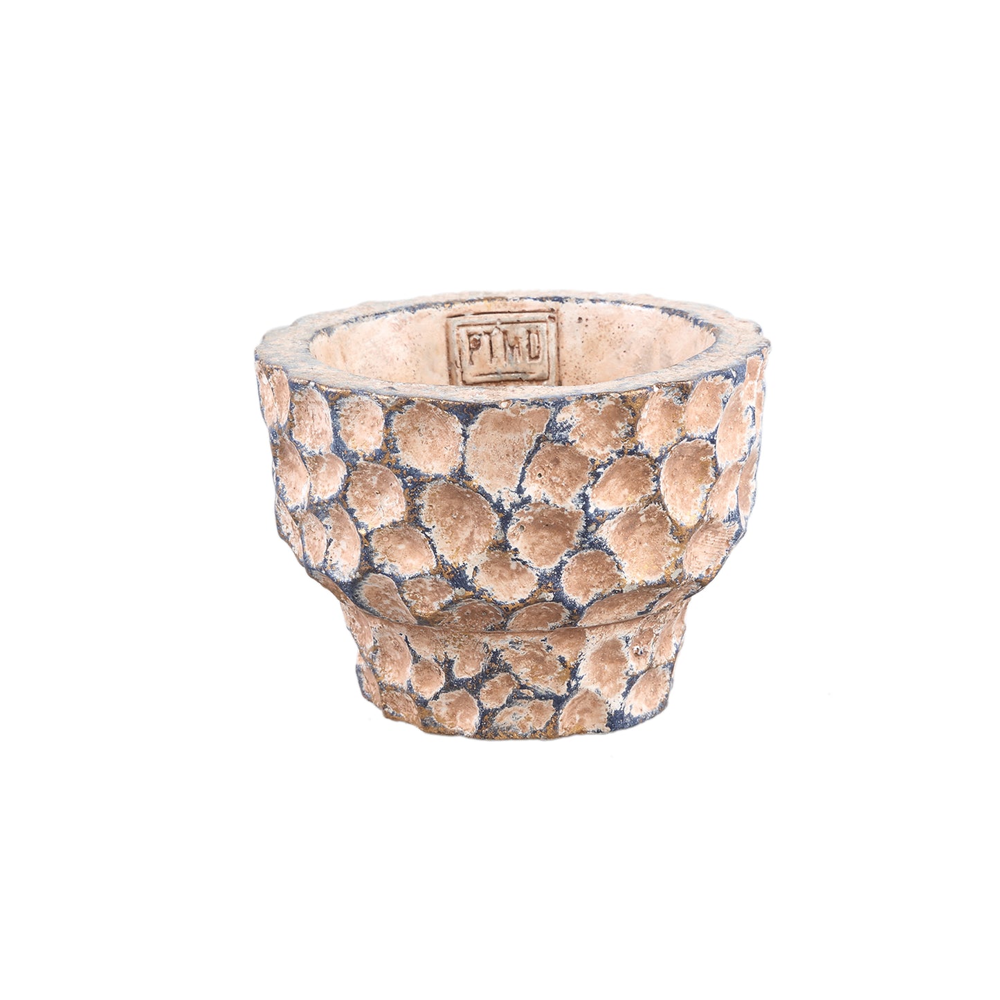 Liselot Bruine Ronde Cementpot met Gestempeld Patroon S - Set van 12 9x12x12 cm