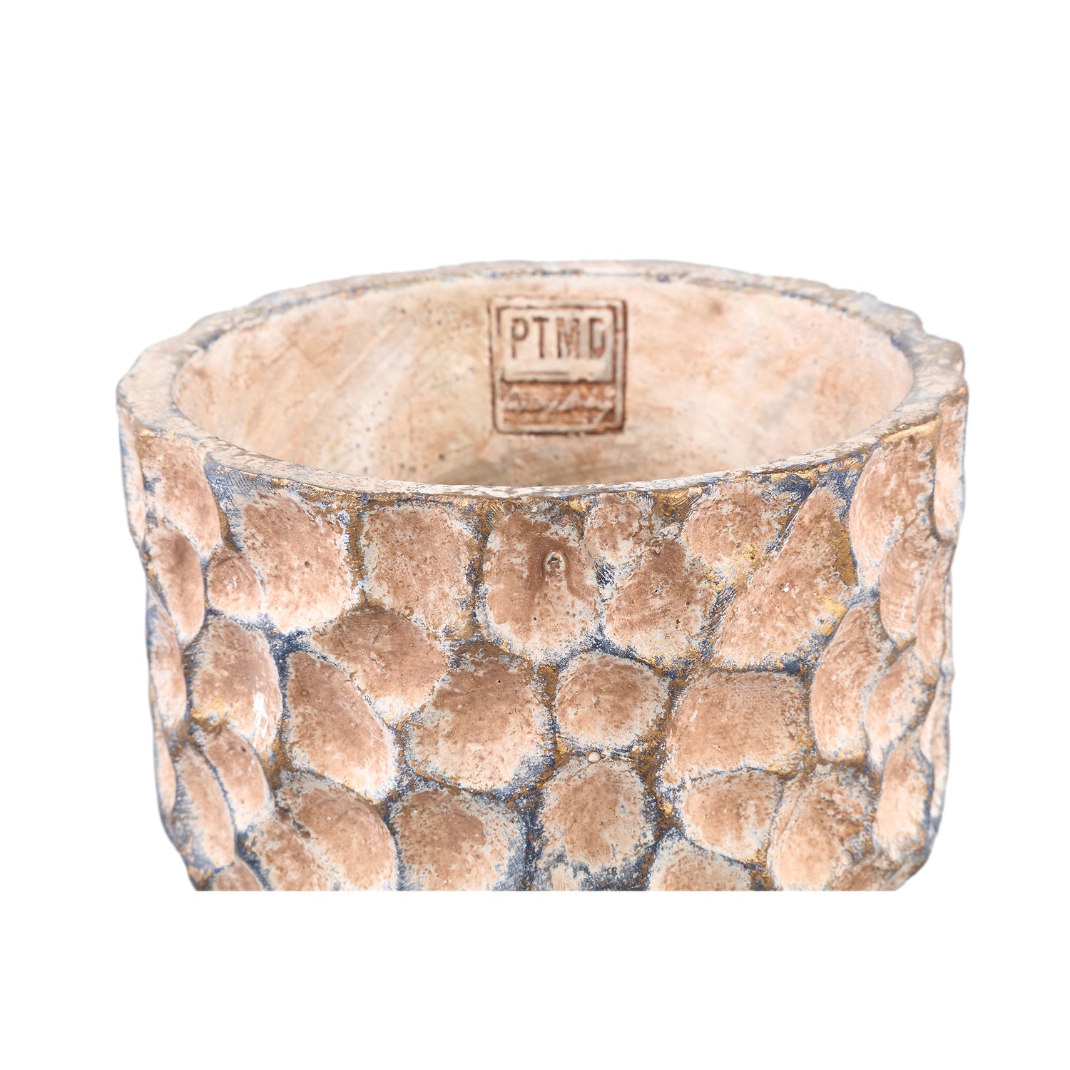 Liselot Bruine Ronde Cement Pot Met Stempelpatroon L - Set van 6 18x18x18 cm