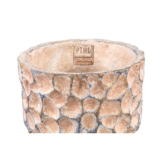 Liselot Bruine Ronde Cement Pot Met Stempelpatroon L - Set van 6 18x18x18 cm