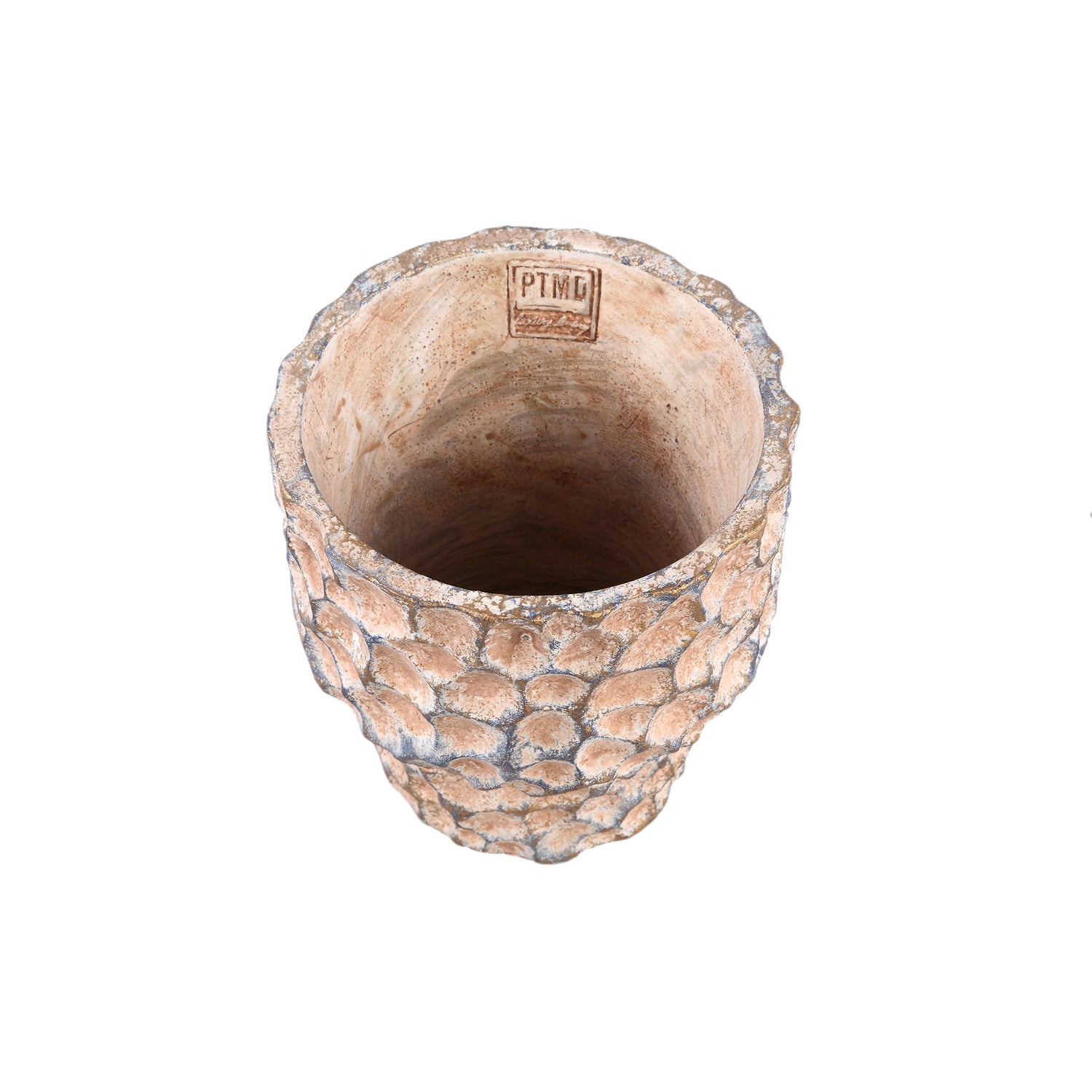 Liselot Bruine Ronde Cement Pot Met Stempelpatroon L - Set van 6 18x18x18 cm