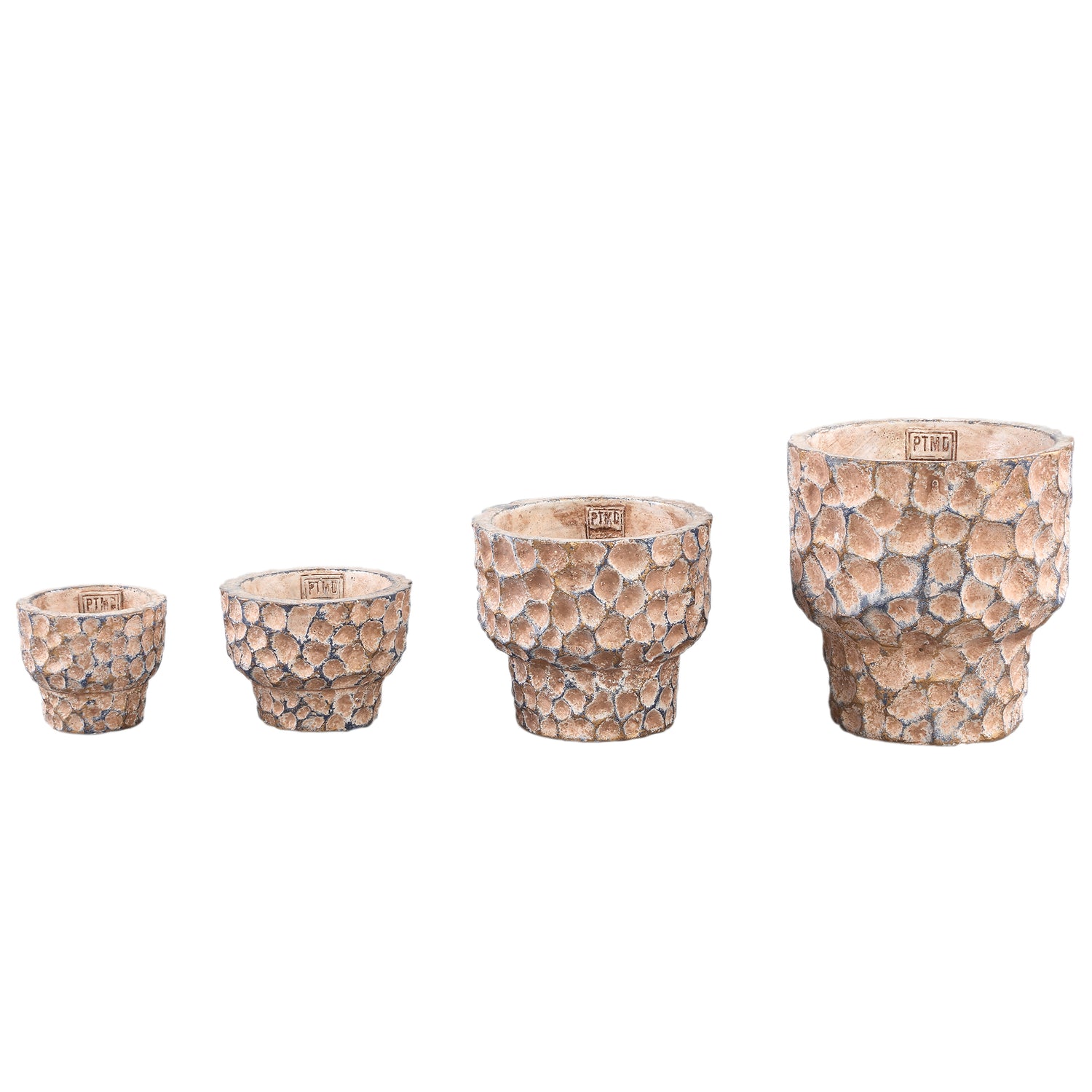 Liselot Bruine Ronde Cement Pot Met Stempelpatroon L - Set van 6 18x18x18 cm