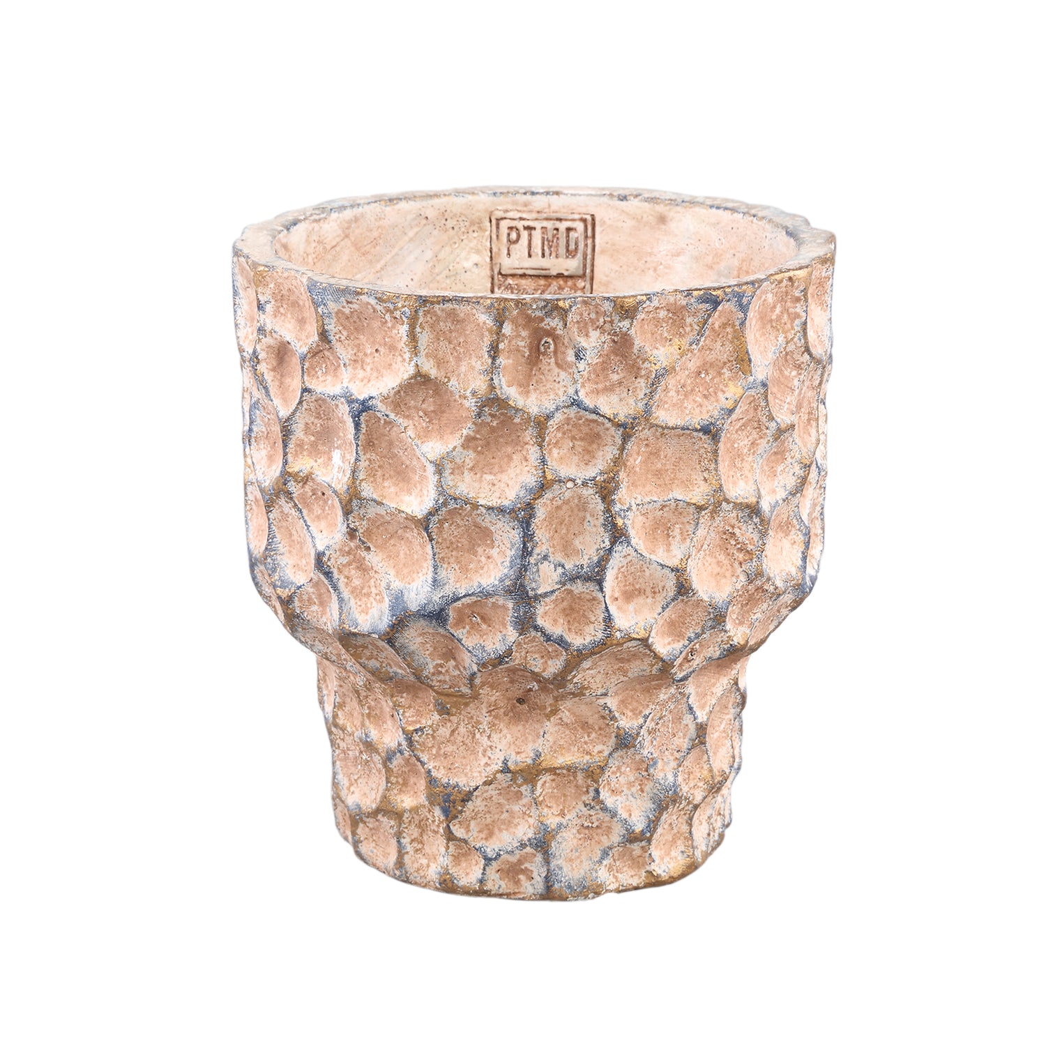Liselot Bruine Ronde Cement Pot Met Stempelpatroon L - Set van 6 18x18x18 cm