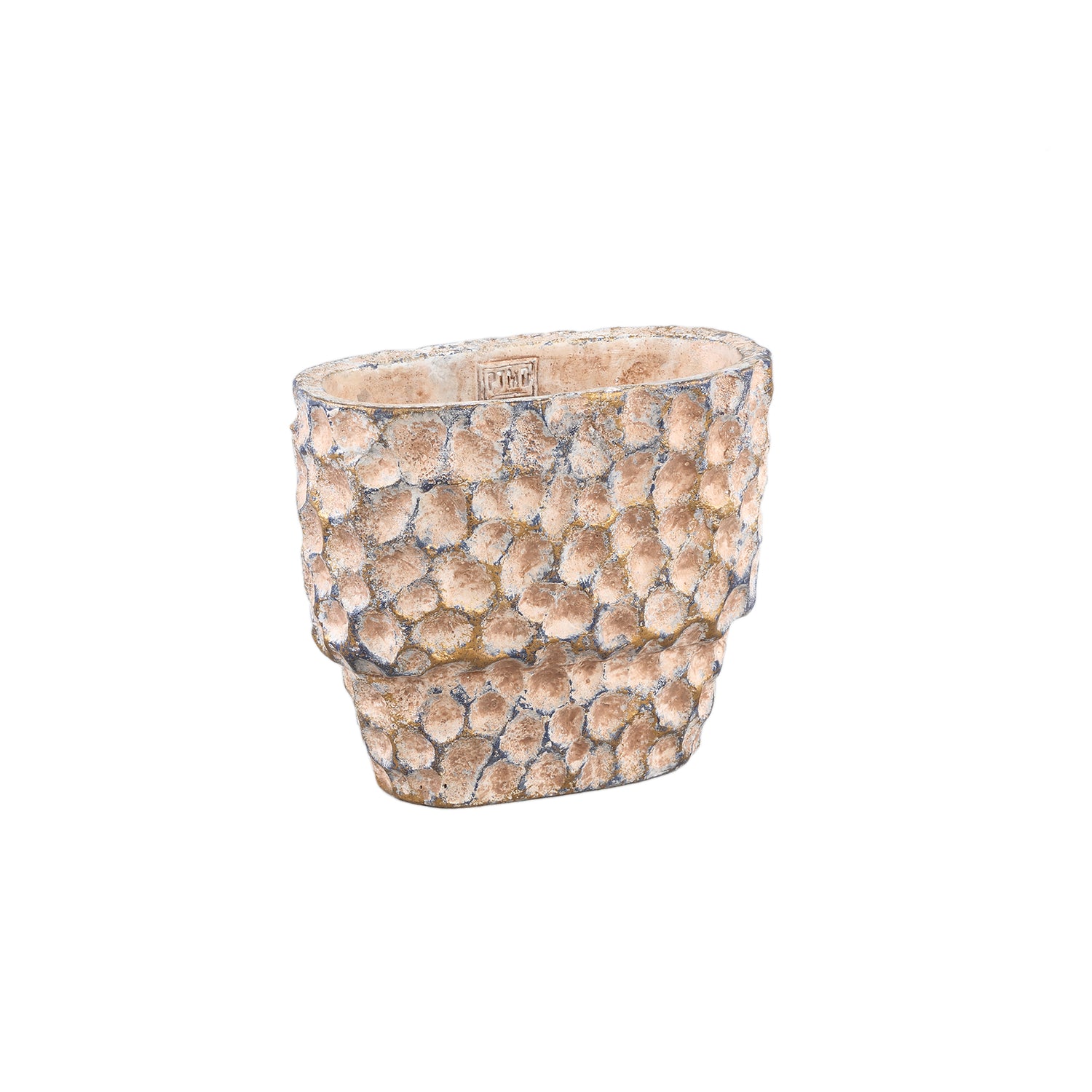Liselot Bruine Ovale Cementen Pot met Gestempeld Patroon S – Set van 6 - 6 Sets 18x20x10 cm