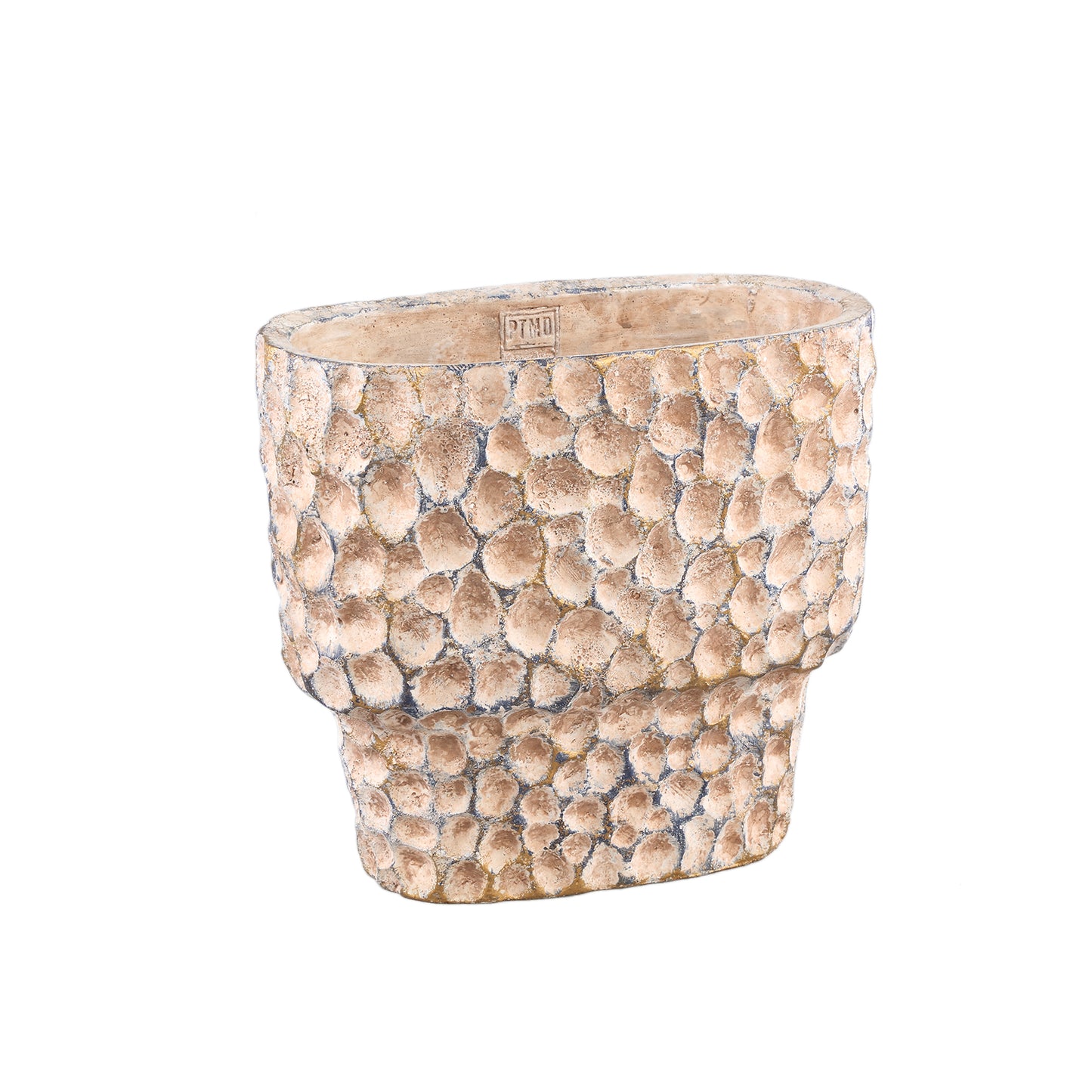 Liselot Bruine Ovale Cementen Pot met Gestempeld Patroon M – Set van 2 - 2 Sets 28x30x15 cm