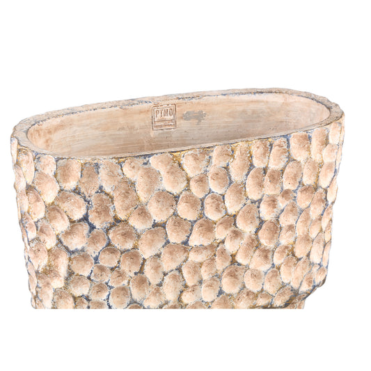 Liselot Bruine Ovale Cementpot Met Gestempeld Patroon L 36x40x20 cm
